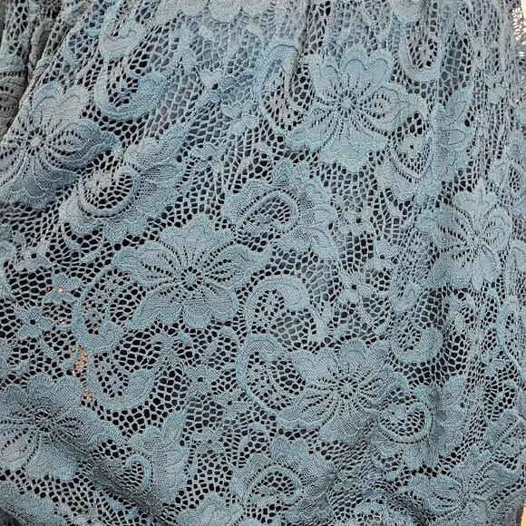 Cable & Gauge Green Mock Neck Sheer Long Sleeve Lace Floral Blouse Size M - Picture 6 of 10
